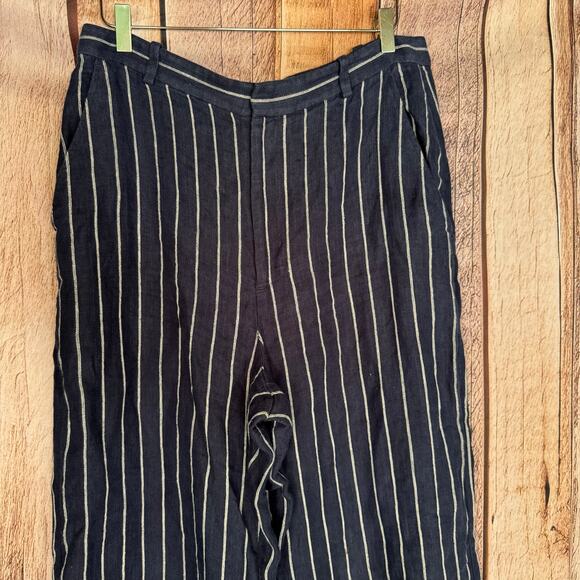Polo Ralph Lauren Linen Wide Leg Striped Pants Navy Nautical Preppy Size 12 - Picture 3 of 10